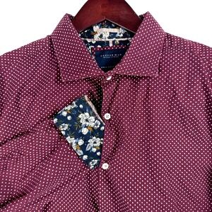 CACTUS MAN RICKY SINGH Burgundy White Polka Dot Button Down Shirt Mens XL